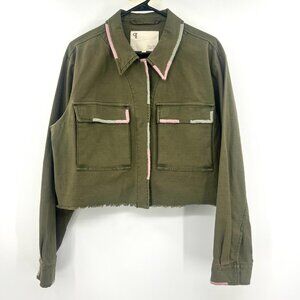 Anthropologie Pilcro Green Cropped Jacket with Pink and Sage Detailing Women L